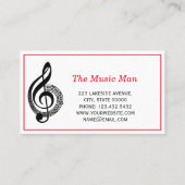 Classy Music Teacher Black Treble Clef mit Notizen Visitenkarte (Rückseite)