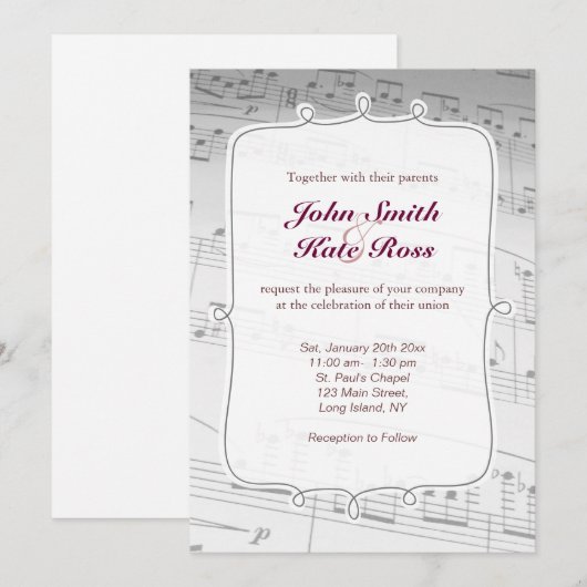Classy Musiknote Hochzeitseinladung Einladung (Vorne/Hinten)