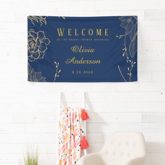 Classy Navy Blue Botanals Brautparty Banner (Insitu)