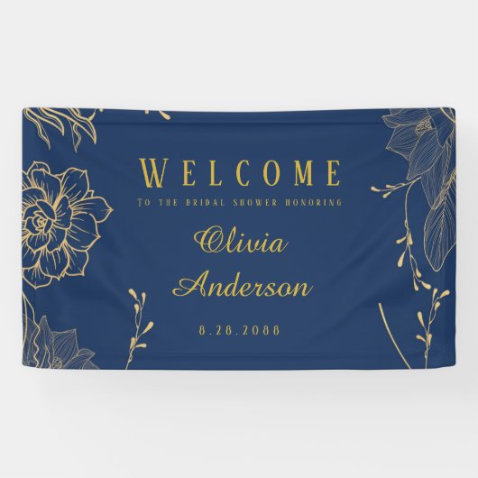 Classy Navy Blue Botanals Brautparty Banner (Horizontal)