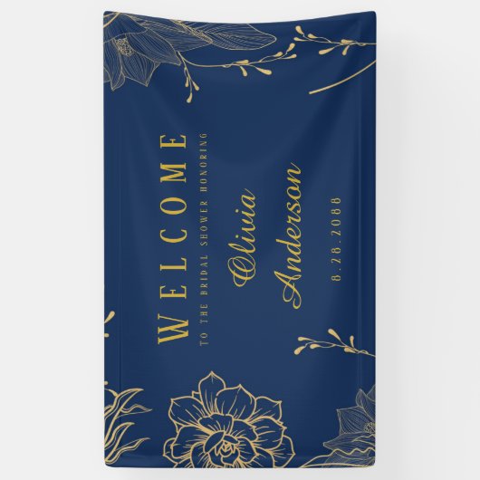 Classy Navy Blue Botanals Brautparty Banner (Vertikal)