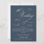 Classy Navy Blue Elegant Calligraphy Wedding Einladung (Vorderseite)
