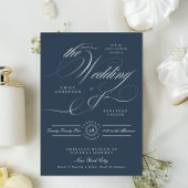 Classy Navy Blue Elegant Calligraphy Wedding Einladung