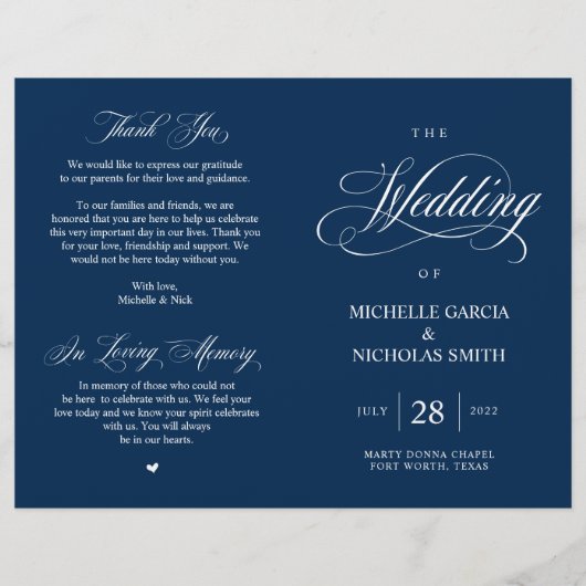 Classy Navy Blue, Foldable Wedding Program (Vorderseite)