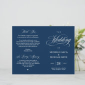 Classy Navy Blue, Foldable Wedding Program (Stehend Vorderseite)