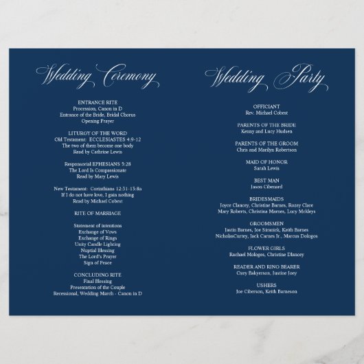 Classy Navy Blue, Foldable Wedding Program (Rückseite)