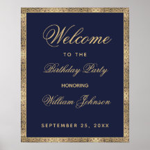 Classy Navy Blue Gold Geburtstagsparty Begrüßungsz