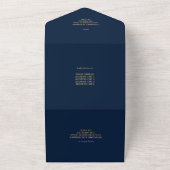 Classy Navy Blue Gold Monogram QR Code Hochzeit All In One Einladung (Außenbereich)