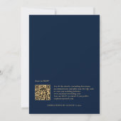 Classy Navy Blue Gold Monogram QR Code Hochzeit Einladung (Rückseite)