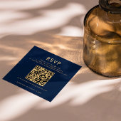 Classy Navy Blue Gold QR Code Hochzeit RSVP Begleitkarte