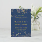 Classy Navy Blue Gold Rachel Bridesmaids Luncheon Einladung (Stehend Vorderseite)