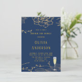 Classy Navy Blue Gold Rachel Brunch und Bubbly Einladung (Stehend Vorderseite)