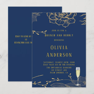 Classy Navy Blue Gold Rachel Brunch und Bubbly Einladung