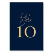 Classy Navy Blue Gold Script Hochzeit Tischnummer (Vorderseite)
