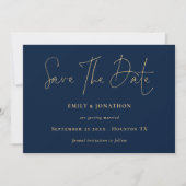 Classy Navy Blue Gold Script Save The Date (Vorderseite)