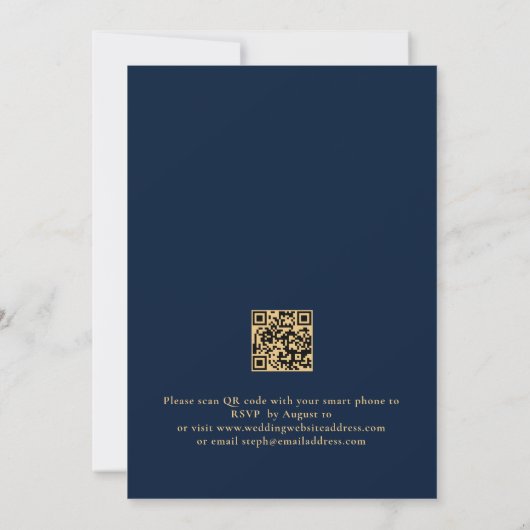 Classy Navy Blue Gold Text QR Code Hochzeit Einladung (Rückseite)
