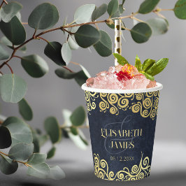 Classy Navy Blue Gold Wirbel Hochzeit ausgezeichne Pappbecher