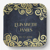 Classy Navy Blue Gold Wirbel Hochzeit ausgezeichne Pappteller (Vorderseite)