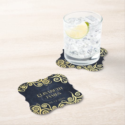 Classy Navy Blue Gold Wirbel Hochzeit ausgezeichne Untersetzer (Vor Ort)