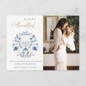 Classy Navy Blue Happy Hanukkah 1 Foto Floral Postkarte (Vorderseite)