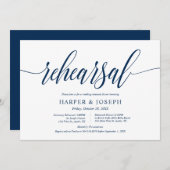 Classy Navy Blue, Hochzeit und Probe zum Abendesse Einladung (Vorne/Hinten)