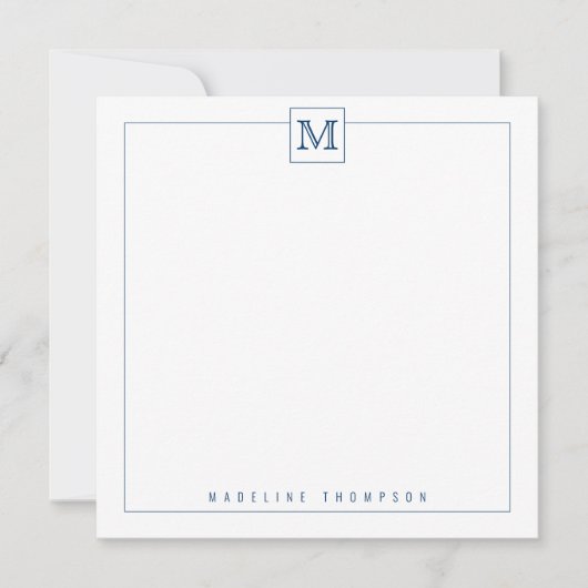 Classy Navy Blue Initial Monogram Square Grenze Mitteilungskarte (Vorderseite)