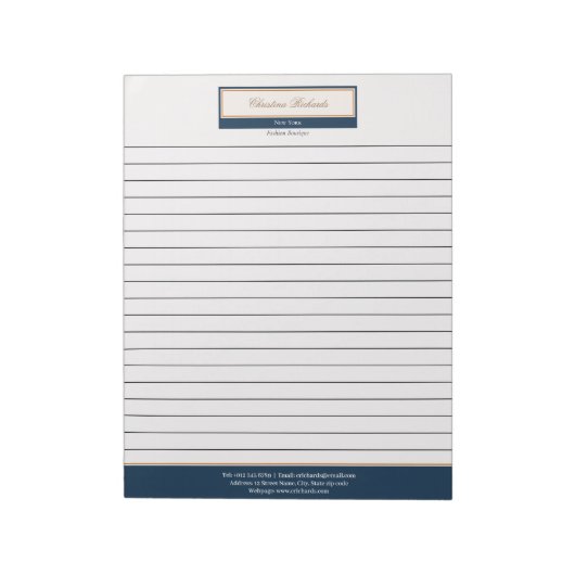 Classy Navy Blue Ivory Lined Notizblock (Rotiert)