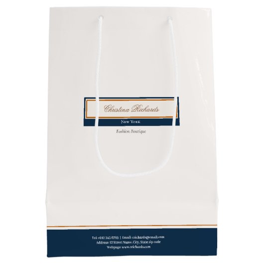Classy Navy Blue Ivory Mittlere Geschenktüte (Rückseite)