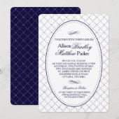 Classy Navy Blue Karo Muster Hochzeit Einladung (Vorne/Hinten)