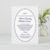 Classy Navy Blue Karo Muster Hochzeit Einladung (Stehend Vorderseite)