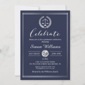 Classy Navy Blue Law School Graduation Party Foto Einladung (Vorderseite)