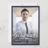 Classy Navy Blue Law School Graduation Party Foto Einladung (Rückseite)