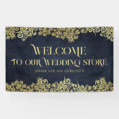 Classy Navy Blue und Gold Boho Wirbel Hochzeit Banner (Horizontal)