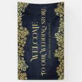 Classy Navy Blue und Gold Boho Wirbel Hochzeit Banner (Vertikal)