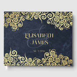 Classy Navy Blue und Gold Boho Wirbel Hochzeit Gästebuch