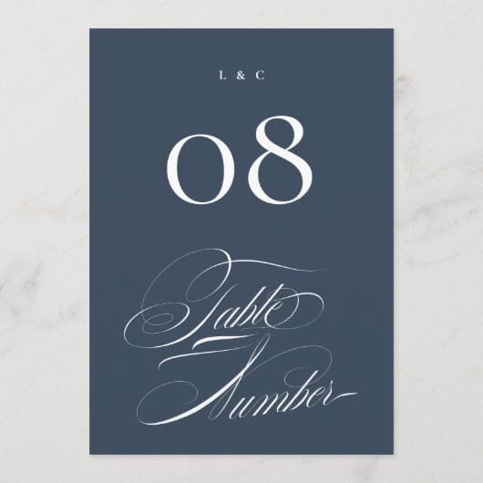 Classy Navy Blue Wedding 5 x 7 Table Numbers Einladung (Rückseite)