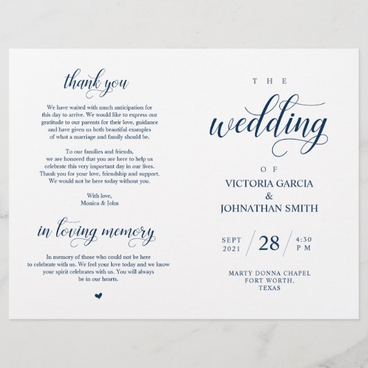 Classy Navy Blue Wedding Zeremony Foldable Program (Vorderseite)
