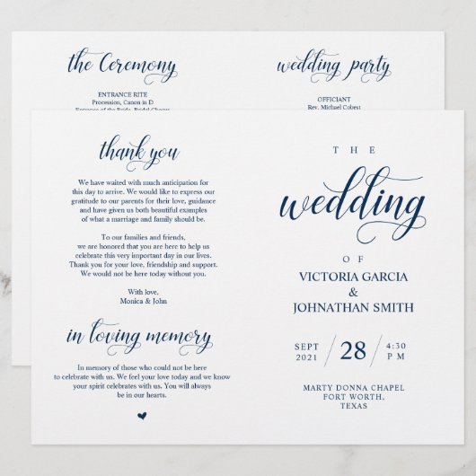 Classy Navy Blue Wedding Zeremony Foldable Program (Vorne/Hinten)