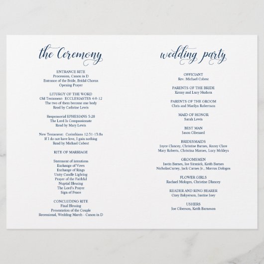 Classy Navy Blue Wedding Zeremony Foldable Program (Rückseite)