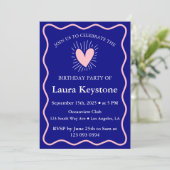 Classy Navy & Blush Pink Wavy Border Einladung (Stehend Vorderseite)