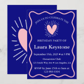 Classy Navy & Blush Pink Wavy Border Einladung (Vorne/Hinten)