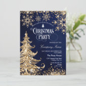 Classy Navy Gold Glitter Corporate Christmas Party Einladung (Stehend Vorderseite)