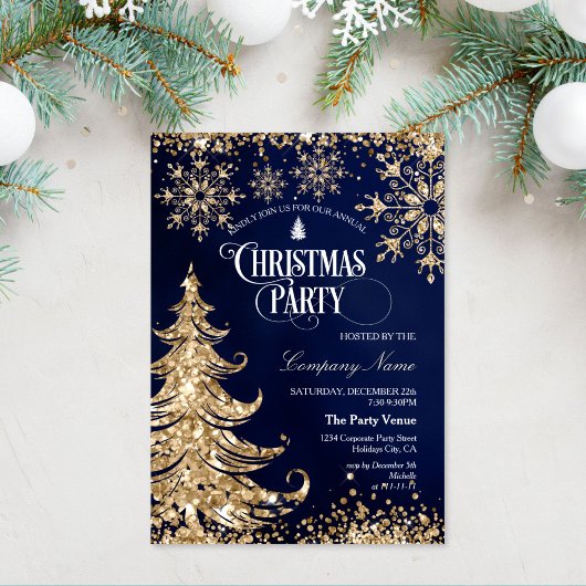Classy Navy Gold Glitter Corporate Christmas Party Einladung