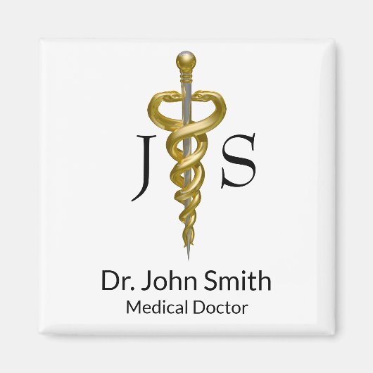 Classy Noble Asclepius Medical Elegantes Gold Silb Magnet (Vorne)