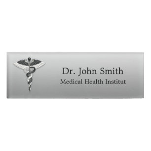 Classy Noble Medical Elegant Schwarz-weiß Caduceus Namenschild