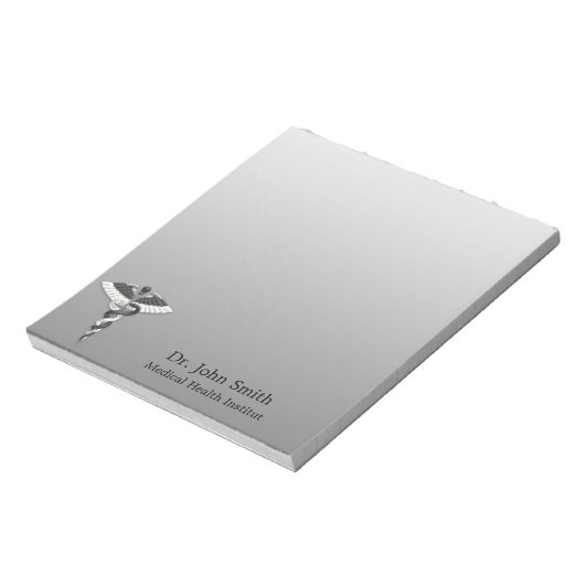 Classy Noble Medical Elegant Schwarz-weiß Caduceus Notizblock (Rotiert)