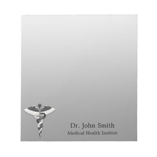 Classy Noble Medical Elegant Schwarz-weiß Caduceus Notizblock (Vorderseite)