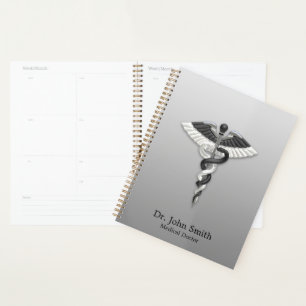Classy Noble Medical Elegant Schwarz-weiß Caduceus Planer