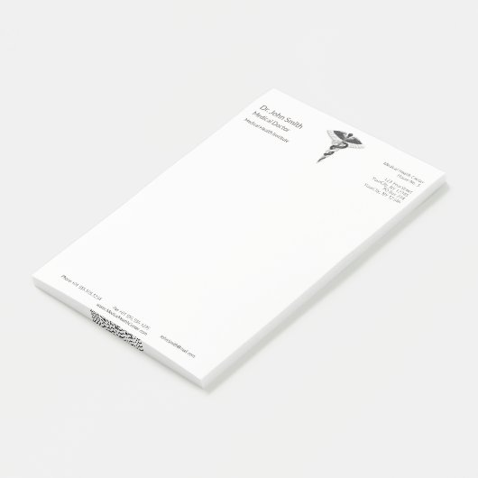 Classy Noble Medical Elegant Schwarz-weiß Caduceus Post-it Klebezettel (angewinkelt)