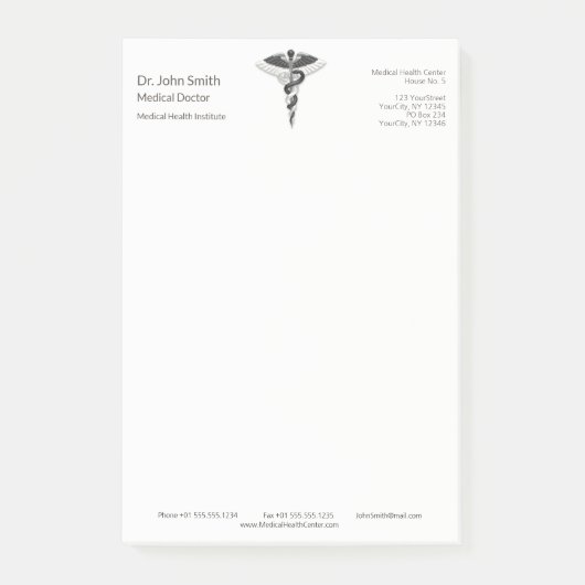 Classy Noble Medical Elegant Schwarz-weiß Caduceus Post-it Klebezettel (Vorderseite)